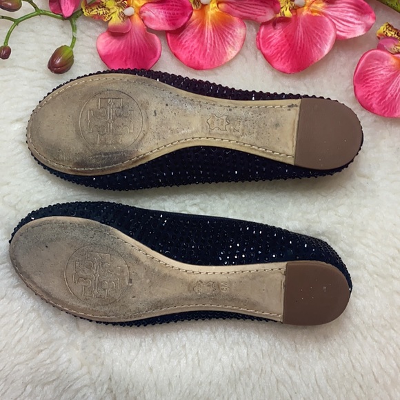 Tory Burch Solid Black Studded Ballerina Flats Bow Accent Color: Black Size: 7.5 - Picture 7 of 15